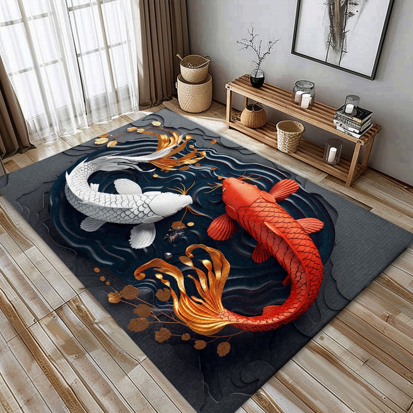 Unique Koi Fish Rugs for Bedrooms – Ideal for Creating a Serene and Nature-Inspired Environment, Koi Rugs, Koi Fish Rug Carpet for Koi Lovers Size 5x8, 4x6, 3x5, 2x3 FT Koi 111