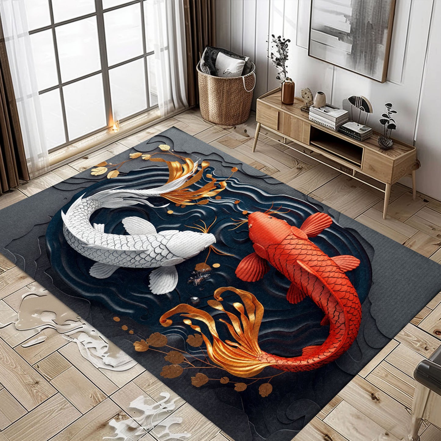 Unique Koi Fish Rugs for Bedrooms – Ideal for Creating a Serene and Nature-Inspired Environment, Koi Rugs, Koi Fish Rug Carpet for Koi Lovers Size 5x8, 4x6, 3x5, 2x3 FT Koi 111