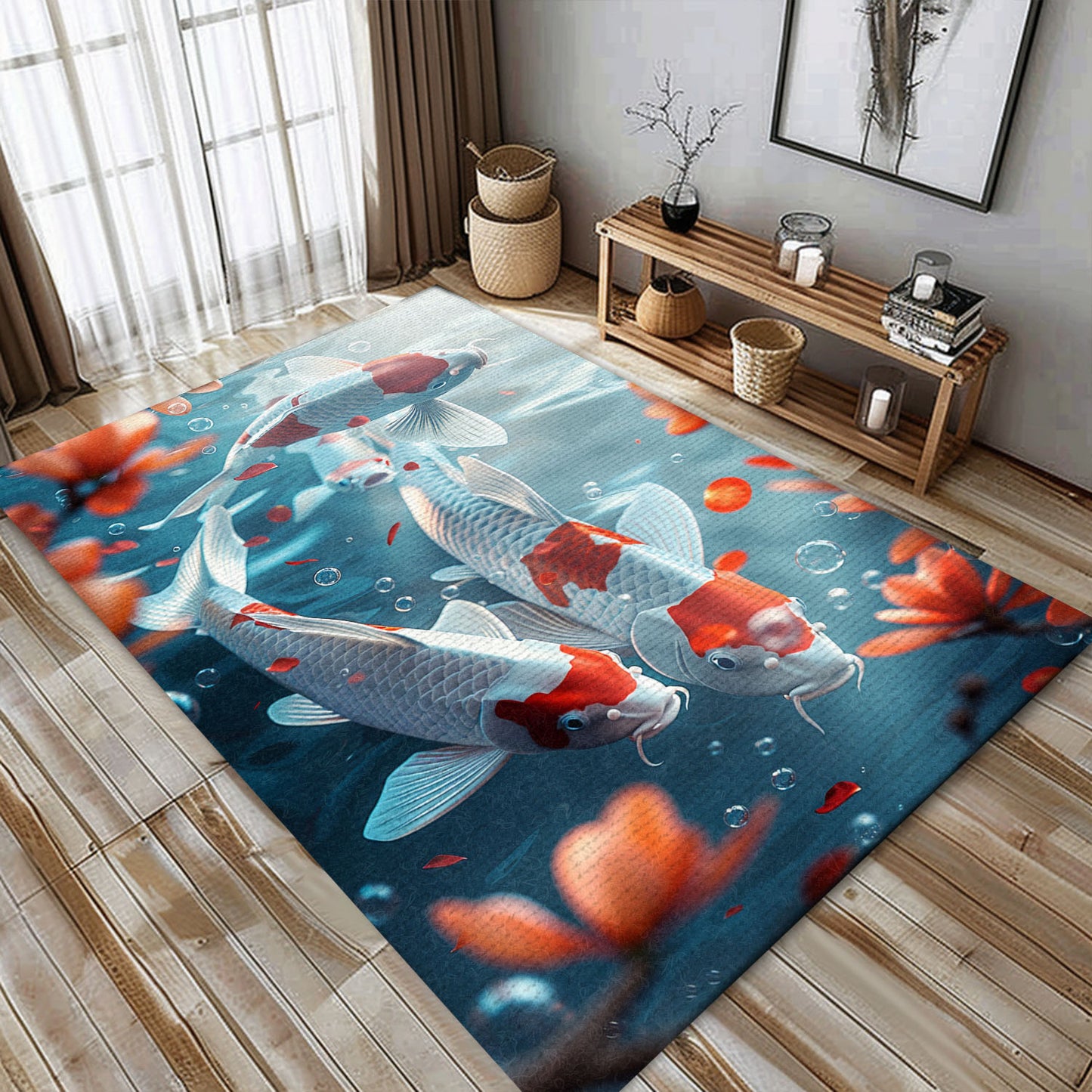 Koi Fish Rugs for Living Room – The Perfect Gift to Enhance Your Home's Aesthetic Appeal, Koi Rugs, Koi Fish Rug Carpet for Koi Lovers Size 5x8, 4x6, 3x5, 2x3 FT Koi 110