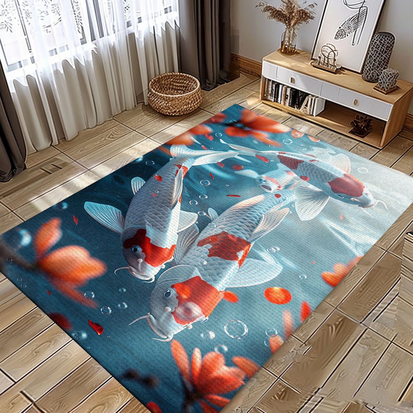 Koi Fish Rugs for Living Room – The Perfect Gift to Enhance Your Home's Aesthetic Appeal, Koi Rugs, Koi Fish Rug Carpet for Koi Lovers Size 5x8, 4x6, 3x5, 2x3 FT Koi 110