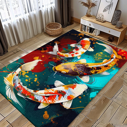 Koi Fish Rugs for Living Room – The Perfect Gift for Fans of Aquatic Themes and Unique Designs, Koi Rugs, Koi Fish Rug Carpet for Koi Lovers Size 5x8, 4x6, 3x5, 2x3 FT Koi 120