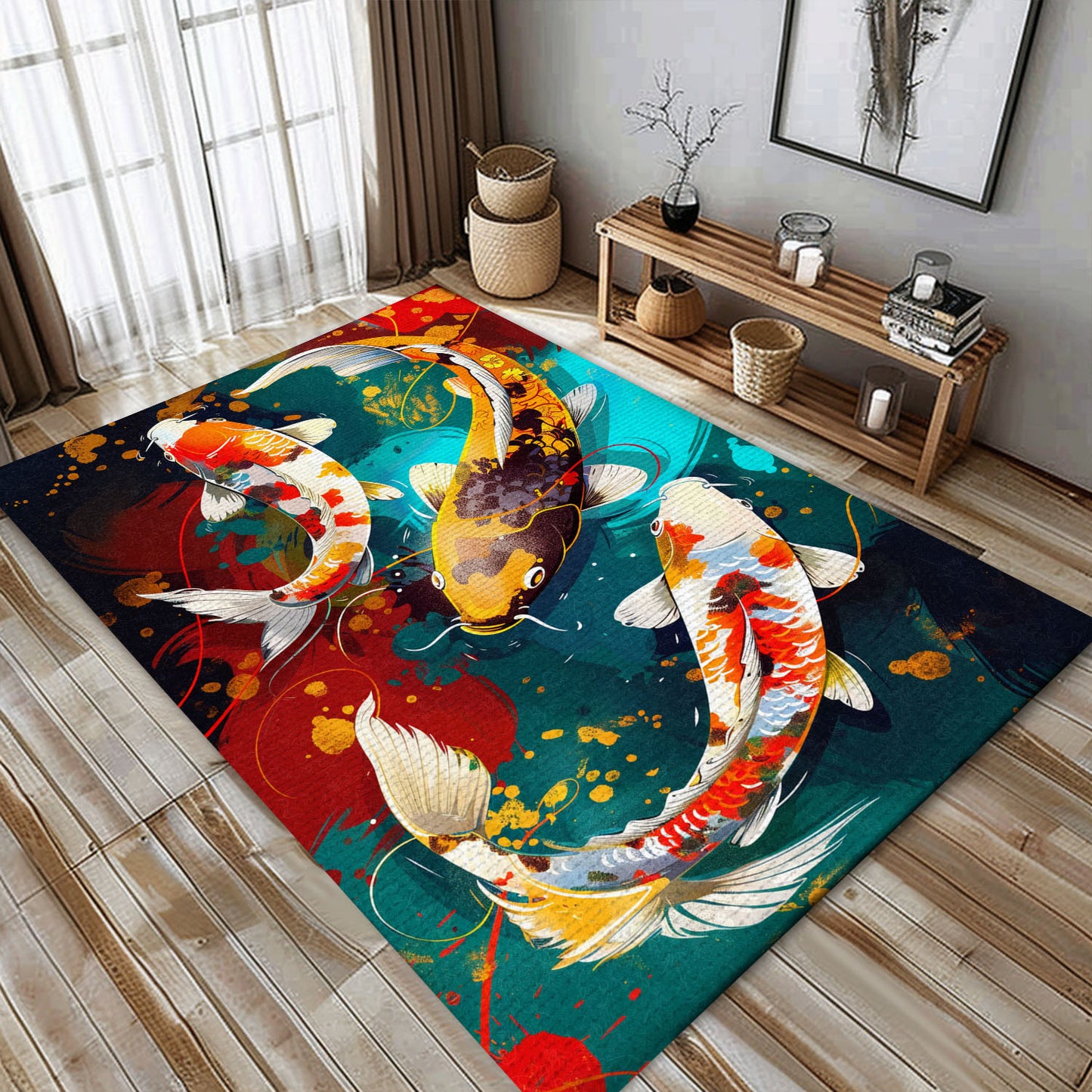 Koi Fish Rugs for Living Room – The Perfect Gift for Fans of Aquatic Themes and Unique Designs, Koi Rugs, Koi Fish Rug Carpet for Koi Lovers Size 5x8, 4x6, 3x5, 2x3 FT Koi 120