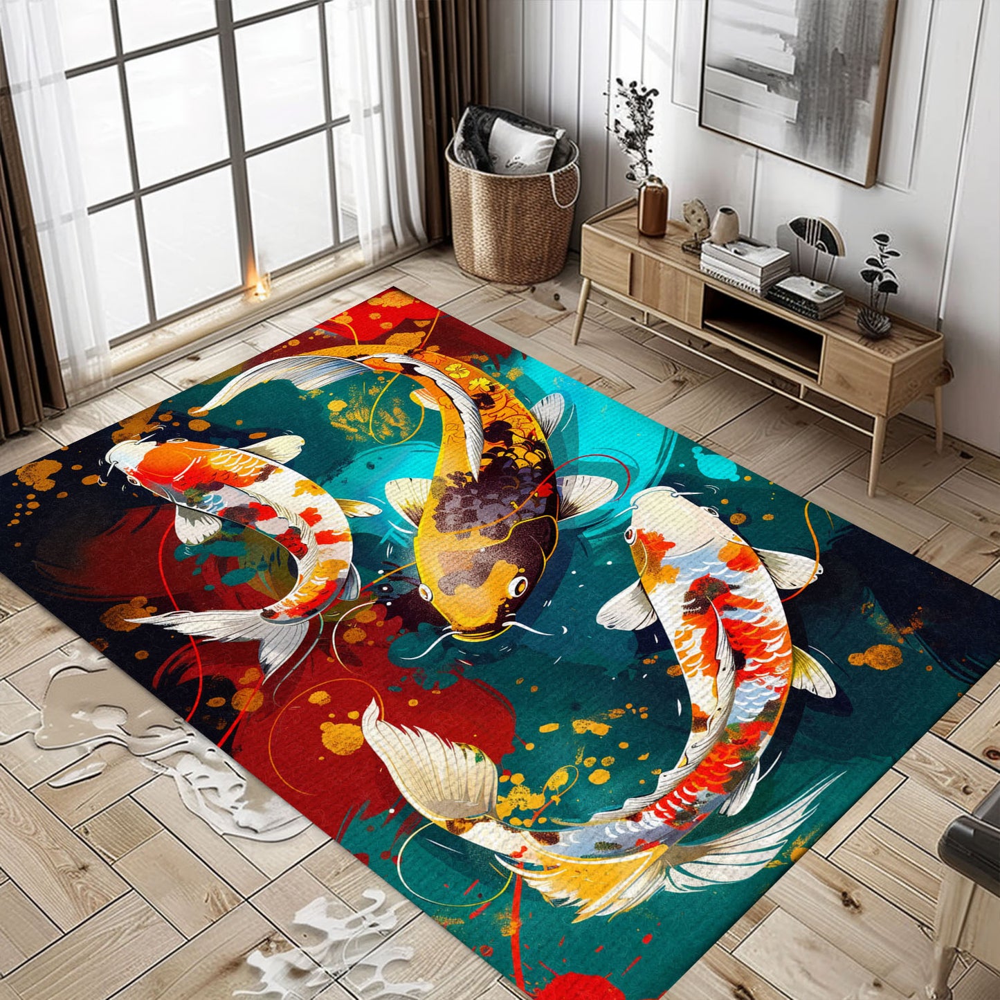 Koi Fish Rugs for Living Room – The Perfect Gift for Fans of Aquatic Themes and Unique Designs, Koi Rugs, Koi Fish Rug Carpet for Koi Lovers Size 5x8, 4x6, 3x5, 2x3 FT Koi 120