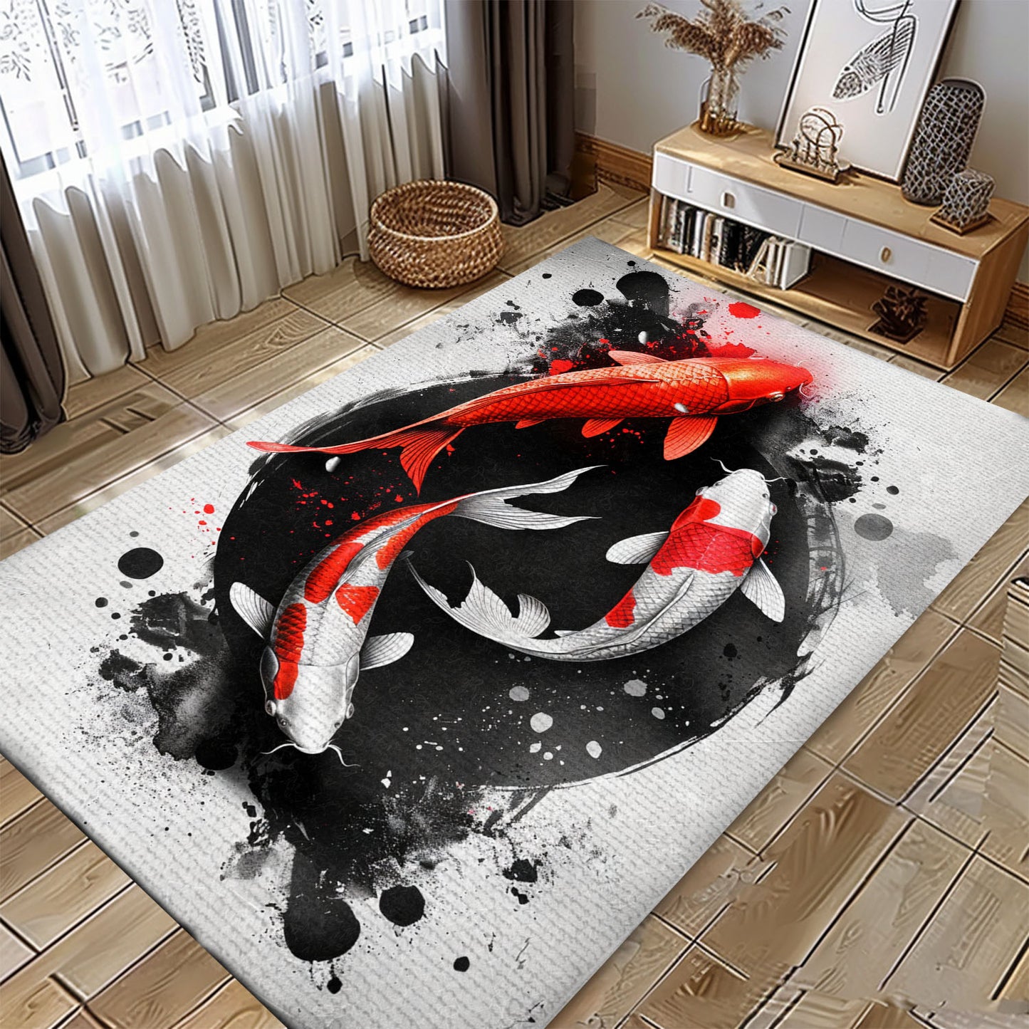 Decorative Koi Fish Rugs for Living Room – Ideal for Creating a Zen-Like Atmosphere in Your Home, Koi Rugs, Koi Fish Rug Carpet for Koi Lovers Size 5x8, 4x6, 3x5, 2x3 FT Koi 106