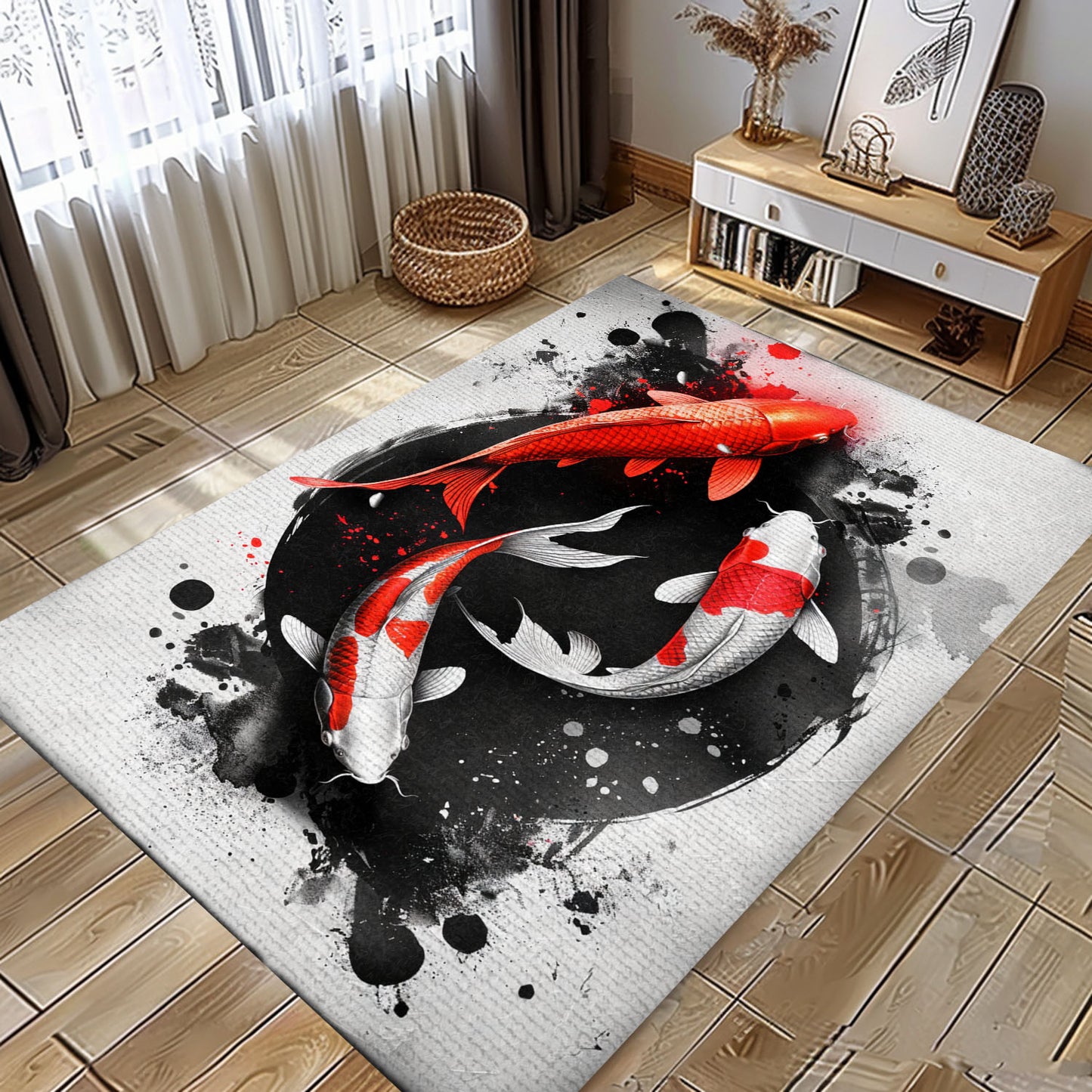 Decorative Koi Fish Rugs for Living Room – Ideal for Creating a Zen-Like Atmosphere in Your Home, Koi Rugs, Koi Fish Rug Carpet for Koi Lovers Size 5x8, 4x6, 3x5, 2x3 FT Koi 106