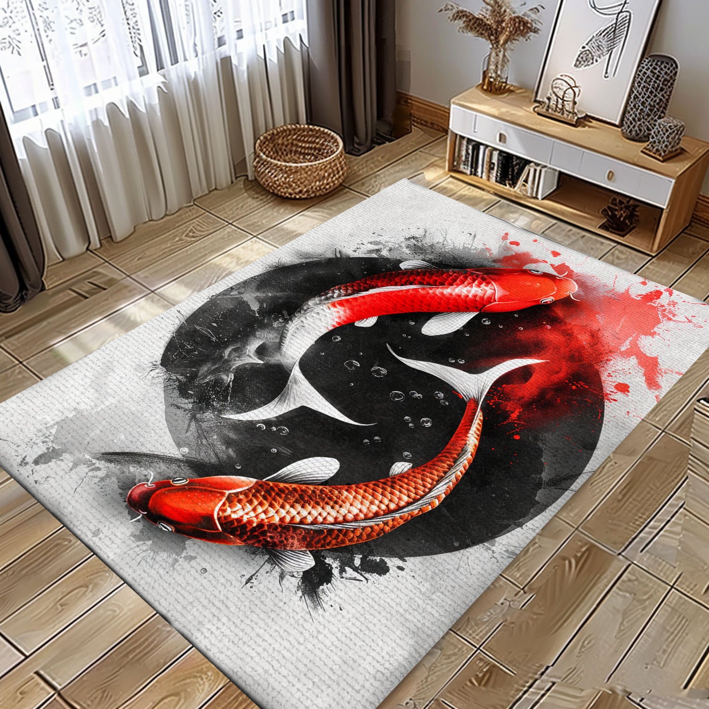 Stylish Koi Fish Rugs for Bedrooms – The Perfect Gift for Koi Fish Lovers and Fans of Unique Home Decor, Koi Rugs, Koi Fish Rug Carpet for Koi Lovers Size 5x8, 4x6, 3x5, 2x3 FT Koi 105