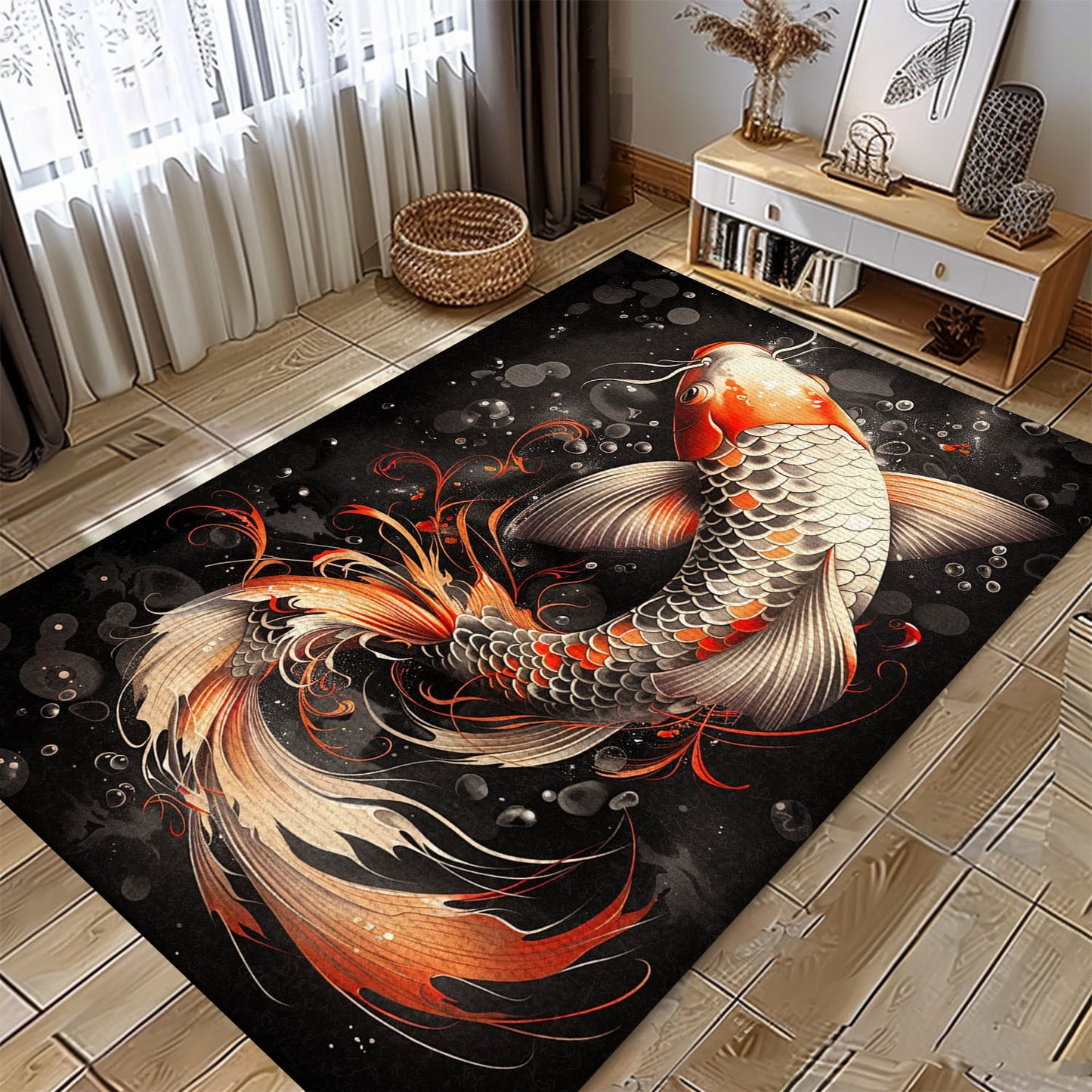 Artistic Koi Fish Rugs for Living Room Decor – Enhance Your Space with These Stunning Koi Design Carpets, Koi Rugs, Koi Fish Rug Carpet for Koi Lovers Size 5x8, 4x6, 3x5, 2x3 FT Koi 104