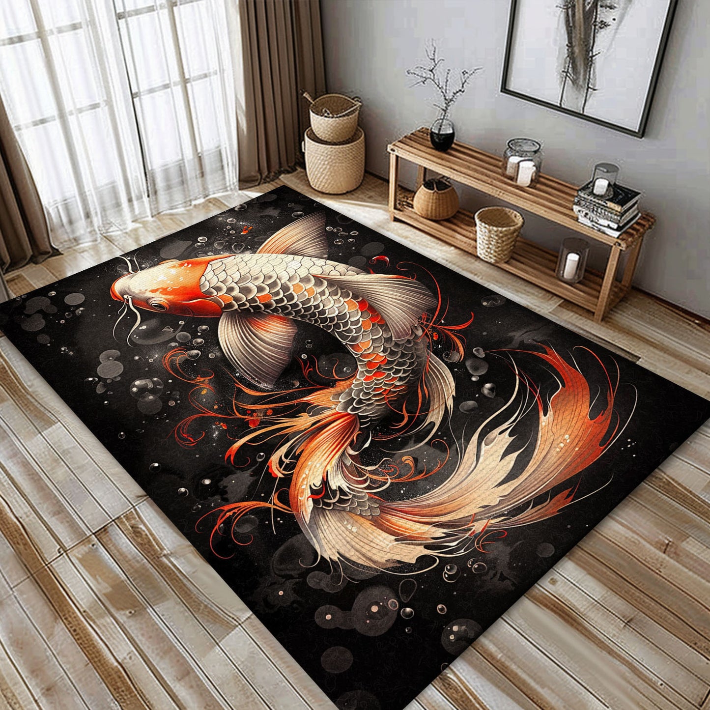 Artistic Koi Fish Rugs for Living Room Decor – Enhance Your Space with These Stunning Koi Design Carpets, Koi Rugs, Koi Fish Rug Carpet for Koi Lovers Size 5x8, 4x6, 3x5, 2x3 FT Koi 104