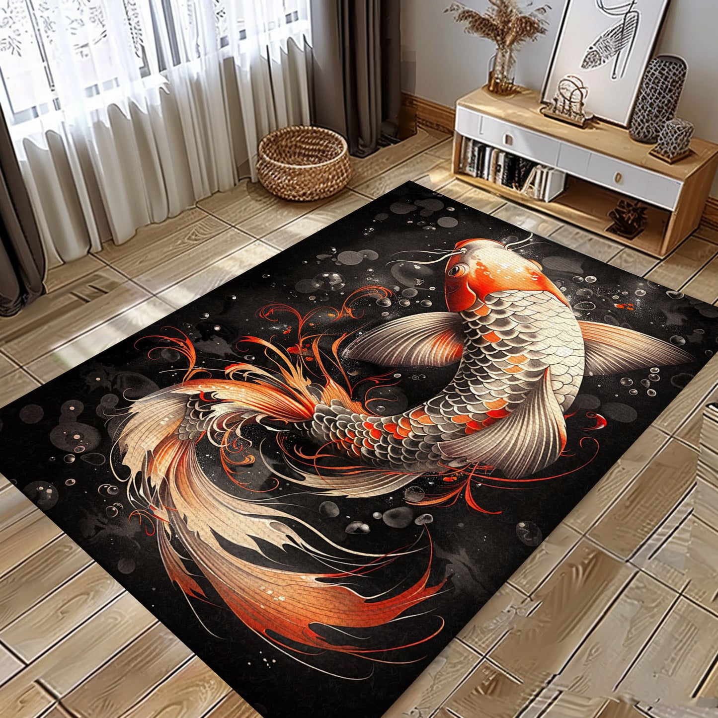 Artistic Koi Fish Rugs for Living Room Decor – Enhance Your Space with These Stunning Koi Design Carpets, Koi Rugs, Koi Fish Rug Carpet for Koi Lovers Size 5x8, 4x6, 3x5, 2x3 FT Koi 104