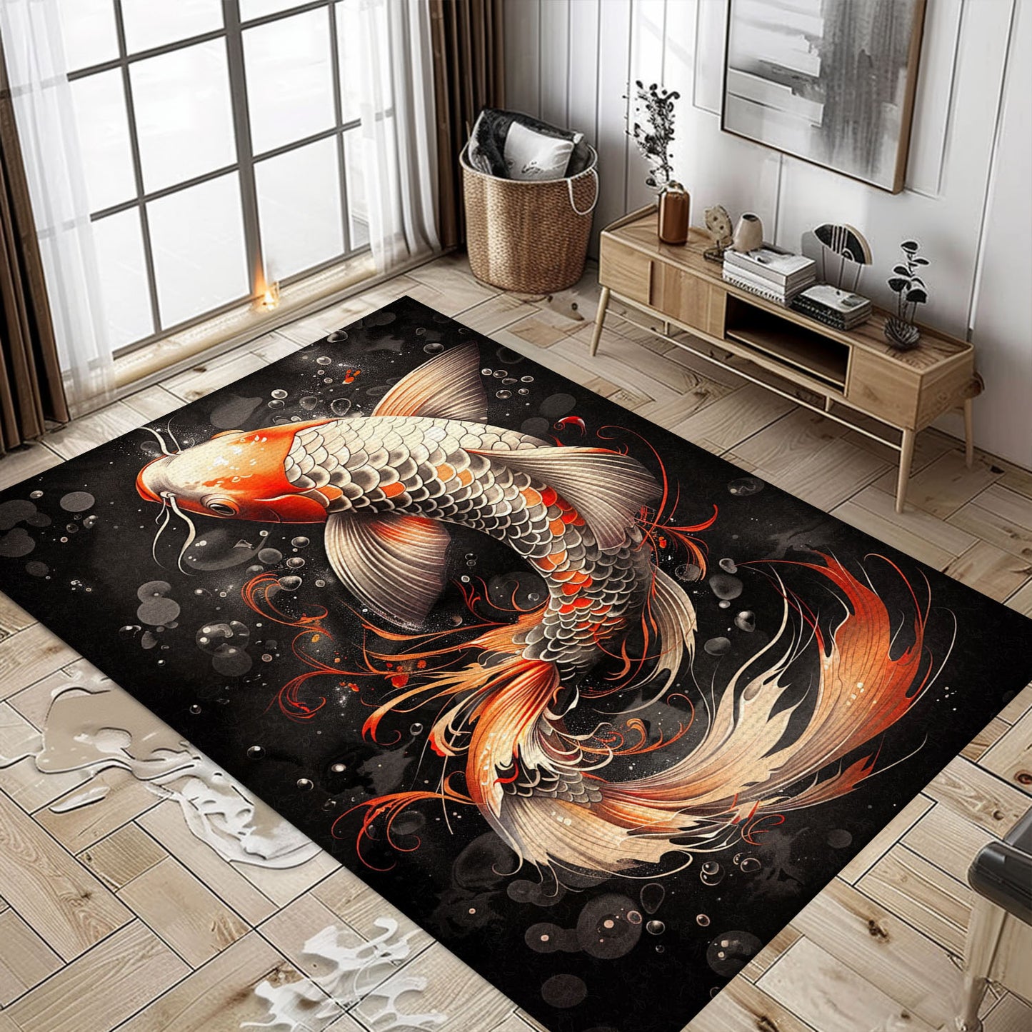 Artistic Koi Fish Rugs for Living Room Decor – Enhance Your Space with These Stunning Koi Design Carpets, Koi Rugs, Koi Fish Rug Carpet for Koi Lovers Size 5x8, 4x6, 3x5, 2x3 FT Koi 104