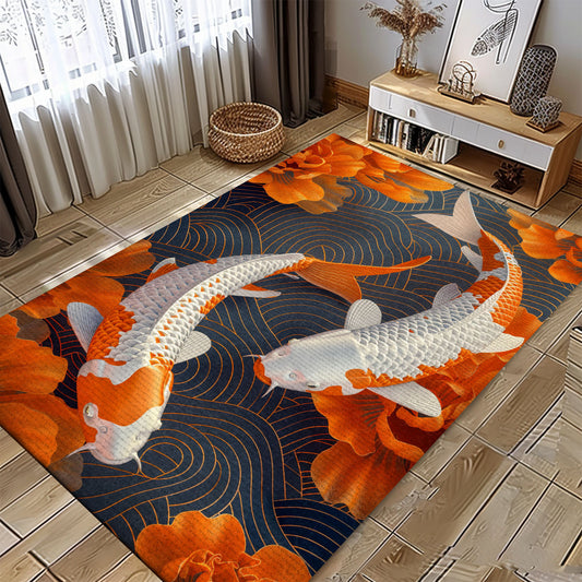 Beautiful Koi Fish Rugs for Bedrooms – A Unique Gift for Those Who Appreciate Aquatic-Themed Decor, Koi Rugs, Koi Fish Rug Carpet for Koi Lovers Size 5x8, 4x6, 3x5, 2x3 FT Koi 103