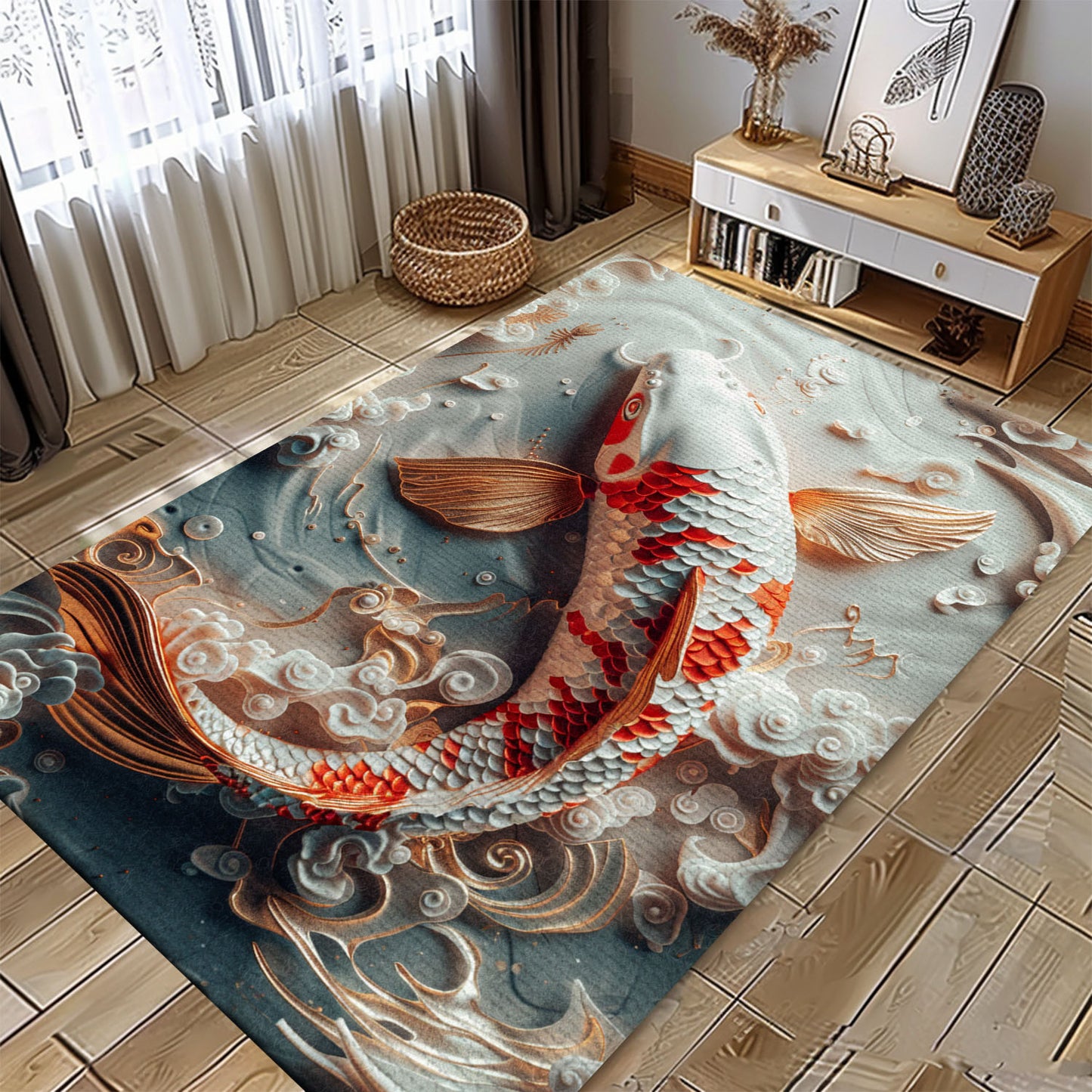 Elegant Koi Fish Rugs for Your Living Spaces – Ideal for Adding a Tranquil Touch to Your Home Decor, Koi Rugs, Koi Fish Rug Carpet for Koi Lovers Size 5x8, 4x6, 3x5, 2x3 FT Koi 102