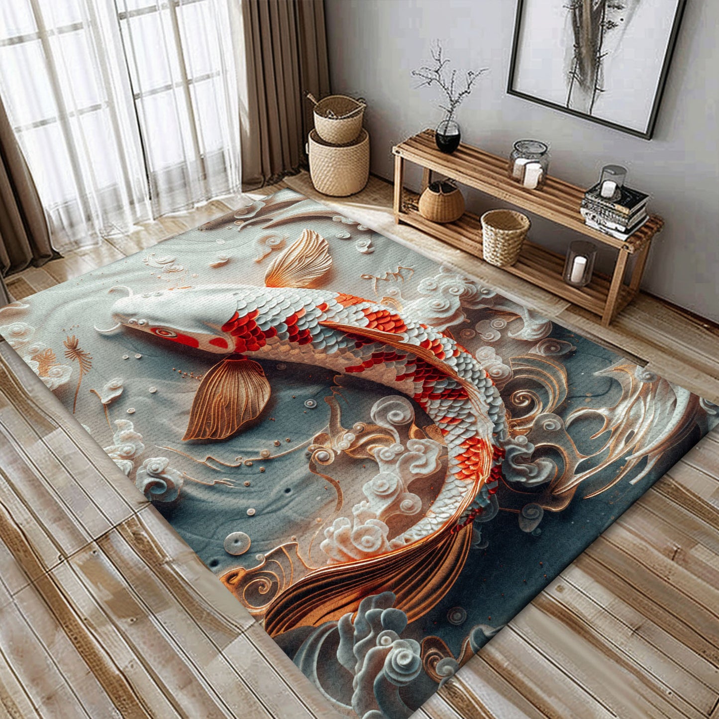 Elegant Koi Fish Rugs for Your Living Spaces – Ideal for Adding a Tranquil Touch to Your Home Decor, Koi Rugs, Koi Fish Rug Carpet for Koi Lovers Size 5x8, 4x6, 3x5, 2x3 FT Koi 102