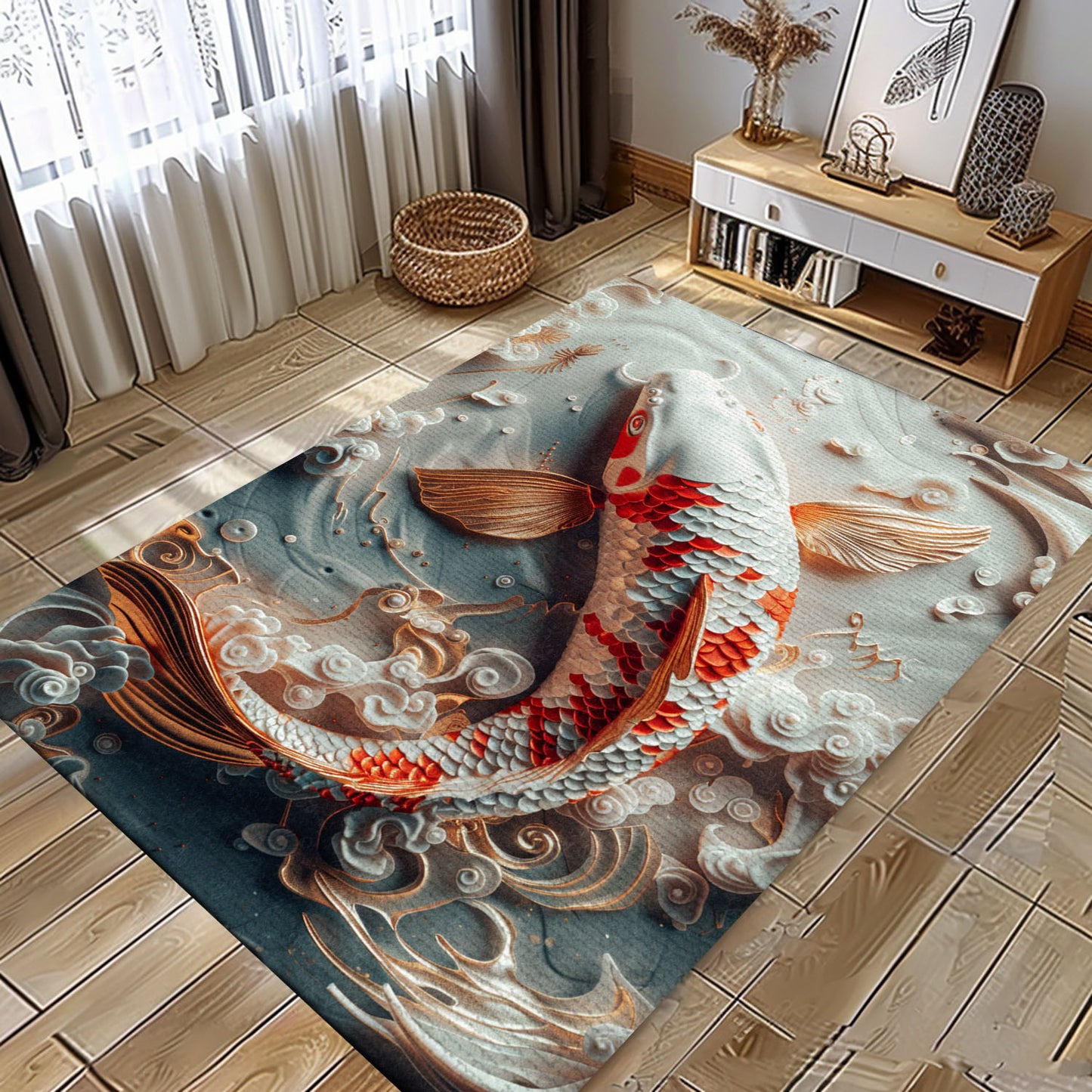 Elegant Koi Fish Rugs for Your Living Spaces – Ideal for Adding a Tranquil Touch to Your Home Decor, Koi Rugs, Koi Fish Rug Carpet for Koi Lovers Size 5x8, 4x6, 3x5, 2x3 FT Koi 102