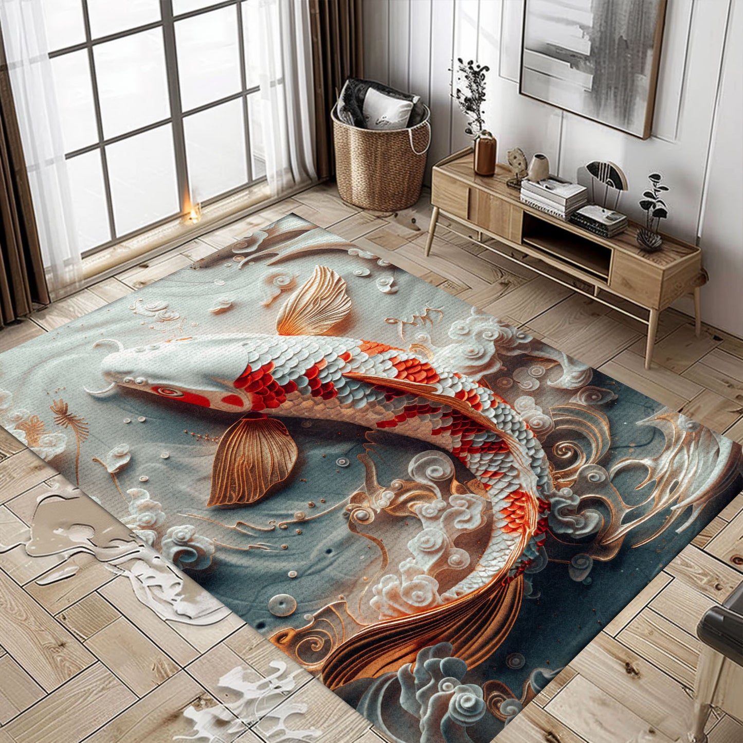 Elegant Koi Fish Rugs for Your Living Spaces – Ideal for Adding a Tranquil Touch to Your Home Decor, Koi Rugs, Koi Fish Rug Carpet for Koi Lovers Size 5x8, 4x6, 3x5, 2x3 FT Koi 102