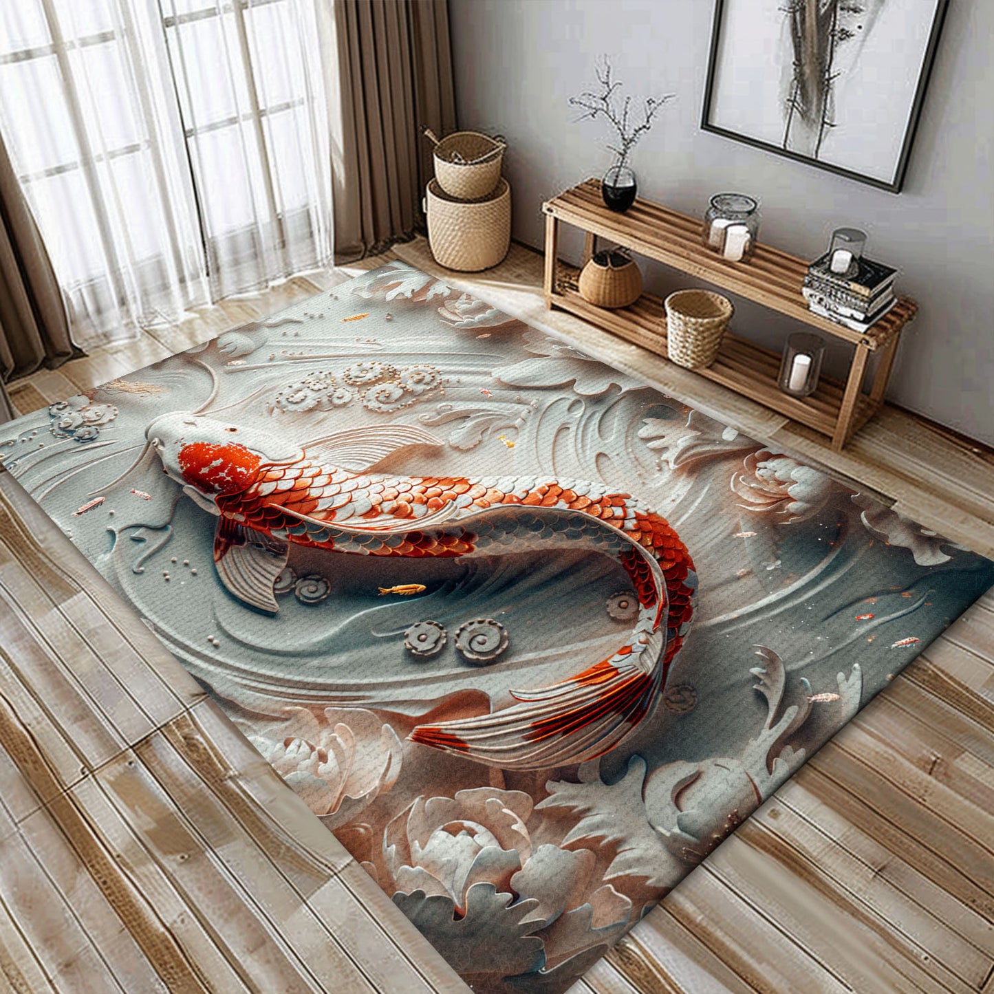 Luxurious Koi Fish Rugs for Living Room and Bedroom – The Perfect Gift for Koi Enthusiasts and Decor Lovers, Koi Rugs, Koi Fish Rug Carpet for Koi Lovers Size 5x8, 4x6, 3x5, 2x3 FT Koi 101