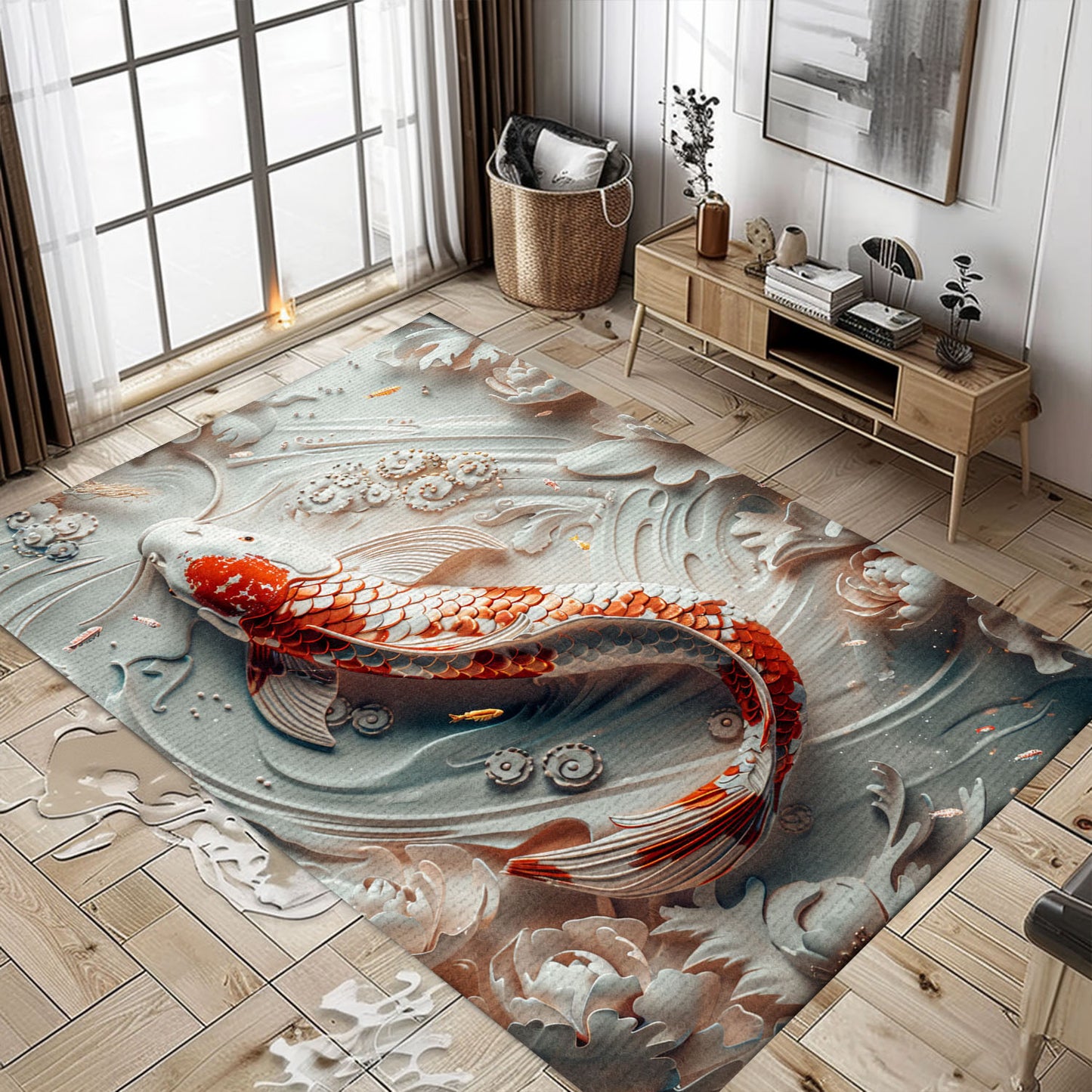 Luxurious Koi Fish Rugs for Living Room and Bedroom – The Perfect Gift for Koi Enthusiasts and Decor Lovers, Koi Rugs, Koi Fish Rug Carpet for Koi Lovers Size 5x8, 4x6, 3x5, 2x3 FT Koi 101