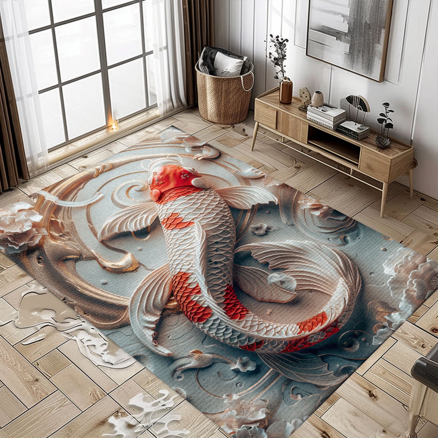 Unique Koi Fish Rugs for Living Room – Enhance Your Home's Decor and Delight Koi Fish Enthusiasts, Koi Rugs, Koi Fish Rug Carpet for Koi Lovers Size 5x8, 4x6, 3x5, 2x3 FT Koi 100