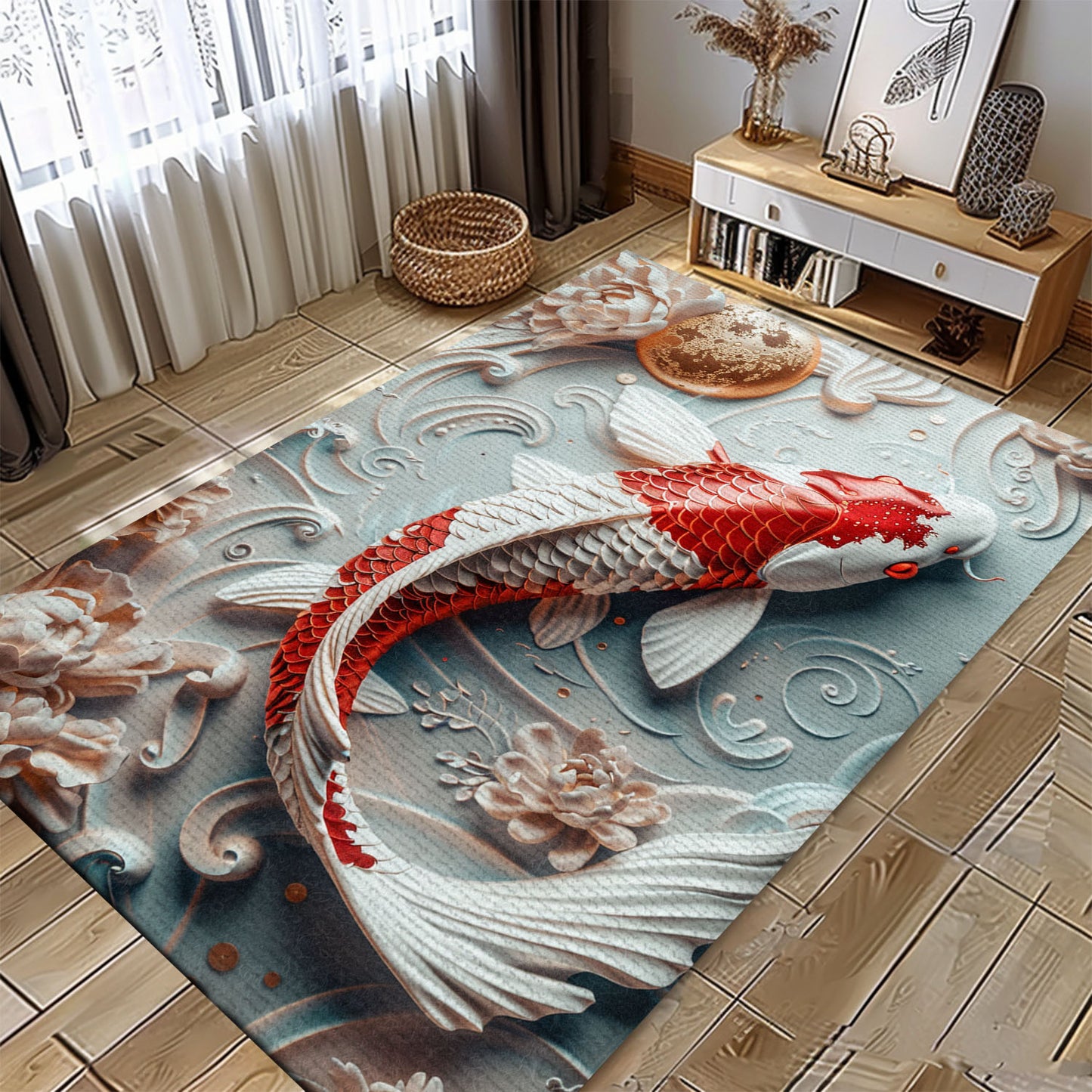 Premium Koi Fish Rugs for Bedroom – Perfect for Creating a Calming and Stylish Home Environment, Koi Rugs, Koi Fish Rug Carpet for Koi Lovers Size 5x8, 4x6, 3x5, 2x3 FT Koi 99