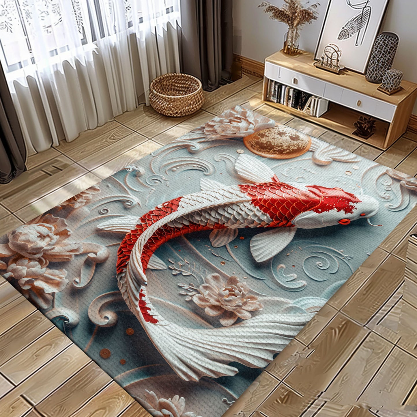 Premium Koi Fish Rugs for Bedroom – Perfect for Creating a Calming and Stylish Home Environment, Koi Rugs, Koi Fish Rug Carpet for Koi Lovers Size 5x8, 4x6, 3x5, 2x3 FT Koi 99