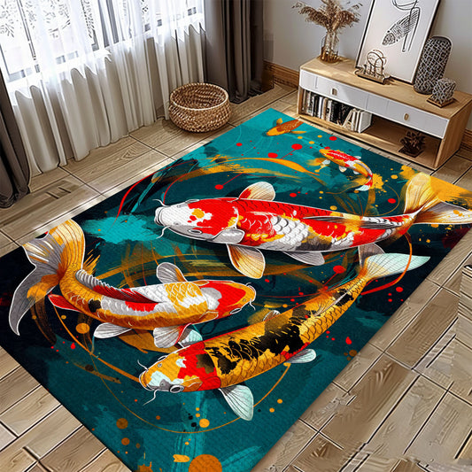 Vibrant Koi Fish Rugs for Bedrooms – Add a Touch of Nature and Sophistication to Your Home Decor, Koi Rugs, Koi Fish Rug Carpet for Koi Lovers Size 5x8, 4x6, 3x5, 2x3 FT Koi 109