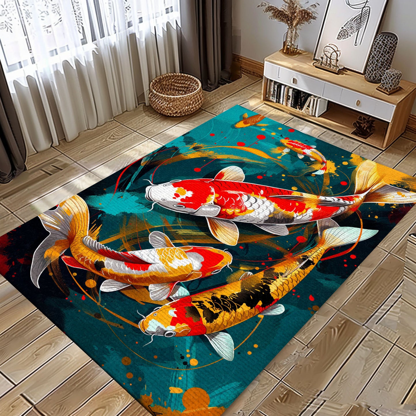 Vibrant Koi Fish Rugs for Bedrooms – Add a Touch of Nature and Sophistication to Your Home Decor, Koi Rugs, Koi Fish Rug Carpet for Koi Lovers Size 5x8, 4x6, 3x5, 2x3 FT Koi 109