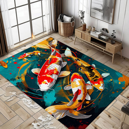 Vibrant Koi Fish Rugs for Bedrooms – Add a Touch of Nature and Sophistication to Your Home Decor, Koi Rugs, Koi Fish Rug Carpet for Koi Lovers Size 5x8, 4x6, 3x5, 2x3 FT Koi 109