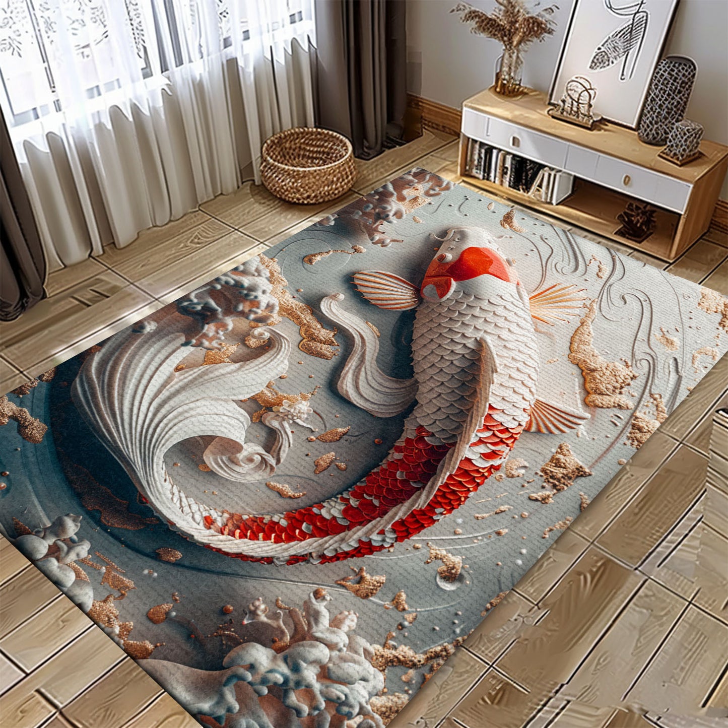 Luxurious Koi Fish Rugs for Bedrooms – Add a Zen Ambiance to Your Space with These Elegant Carpets, Koi Rugs, Koi Fish Rug Carpet for Koi Lovers Size 5x8, 4x6, 3x5, 2x3 FT Koi 97