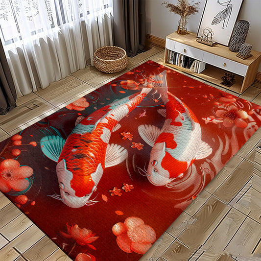 Handcrafted Koi Fish Rugs for Bedroom – A Thoughtful Gift for Koi Fish Collectors and Home Decor Enthusiasts, Koi Rugs, Koi Fish Rug Carpet for Koi Lovers Size 5x8, 4x6, 3x5, 2x3 FT Koi 93