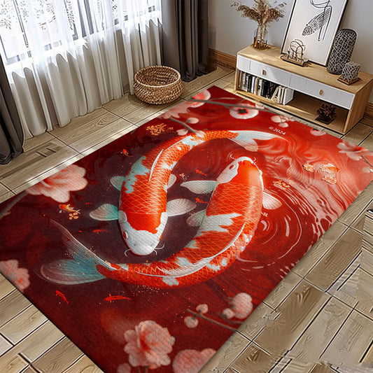 Koi Fish Rugs for Living Spaces – Perfect for Adding a Splash of Color and Elegance, Koi Rugs, Koi Fish Rug Carpet for Koi Lovers Size 5x8, 4x6, 3x5, 2x3 FT Koi 92