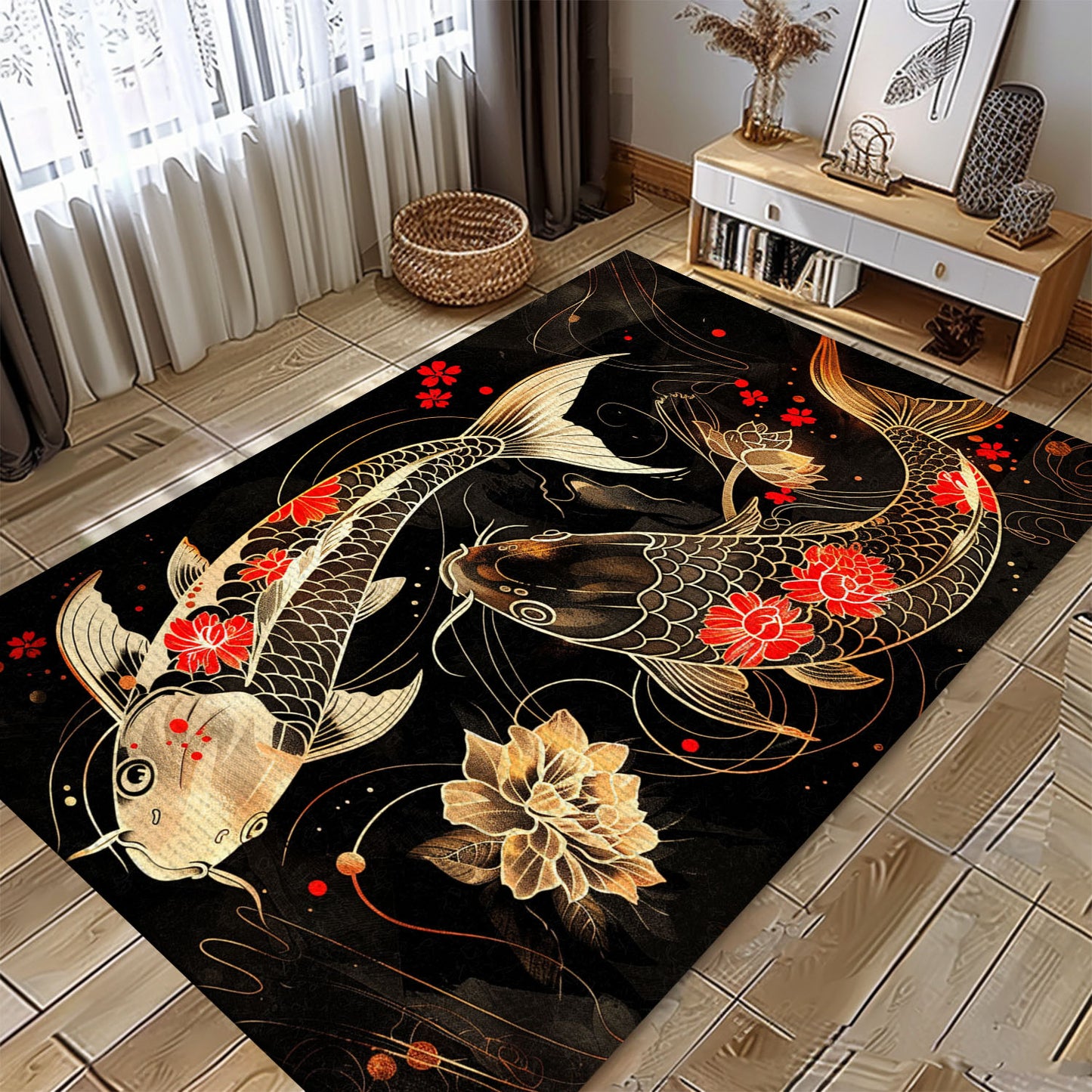 Beautiful Koi Fish Rugs for Living Room and Bedroom – Ideal Gift for Those Who Appreciate Aquatic Art, Koi Rugs, Koi Fish Rug Carpet for Koi Lovers Size 5x8, 4x6, 3x5, 2x3 FT Koi 91