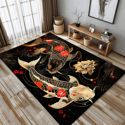 Beautiful Koi Fish Rugs for Living Room and Bedroom – Ideal Gift for Those Who Appreciate Aquatic Art, Koi Rugs, Koi Fish Rug Carpet for Koi Lovers Size 5x8, 4x6, 3x5, 2x3 FT Koi 91