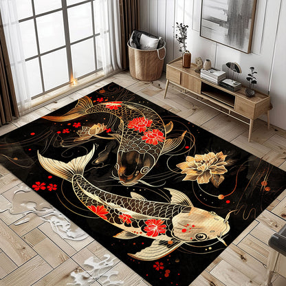 Beautiful Koi Fish Rugs for Living Room and Bedroom – Ideal Gift for Those Who Appreciate Aquatic Art, Koi Rugs, Koi Fish Rug Carpet for Koi Lovers Size 5x8, 4x6, 3x5, 2x3 FT Koi 91