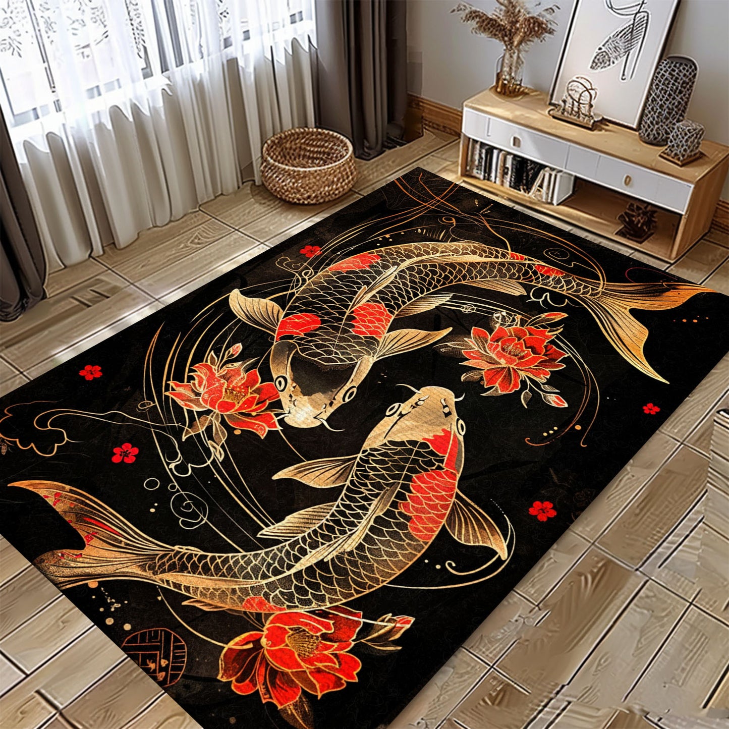 Koi Fish Themed Carpet for Living Room – A Perfect Gift for Enhancing Your Home's Aesthetic Appeal, Koi Rugs, Koi Fish Rug Carpet for Koi Lovers Size 5x8, 4x6, 3x5, 2x3 FT Koi 90