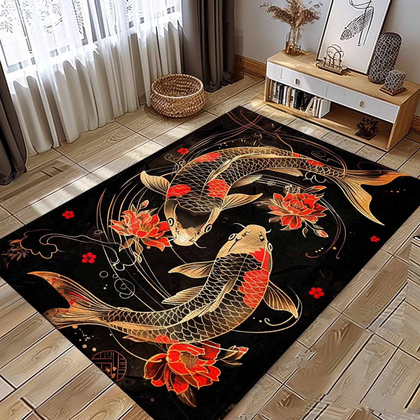 Koi Fish Themed Carpet for Living Room – A Perfect Gift for Enhancing Your Home's Aesthetic Appeal, Koi Rugs, Koi Fish Rug Carpet for Koi Lovers Size 5x8, 4x6, 3x5, 2x3 FT Koi 90