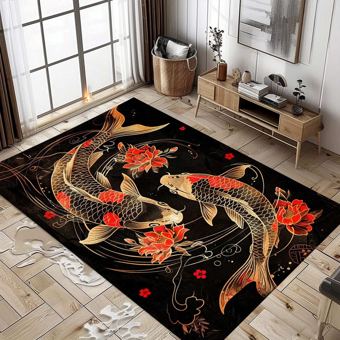 Koi Fish Themed Carpet for Living Room – A Perfect Gift for Enhancing Your Home's Aesthetic Appeal, Koi Rugs, Koi Fish Rug Carpet for Koi Lovers Size 5x8, 4x6, 3x5, 2x3 FT Koi 90