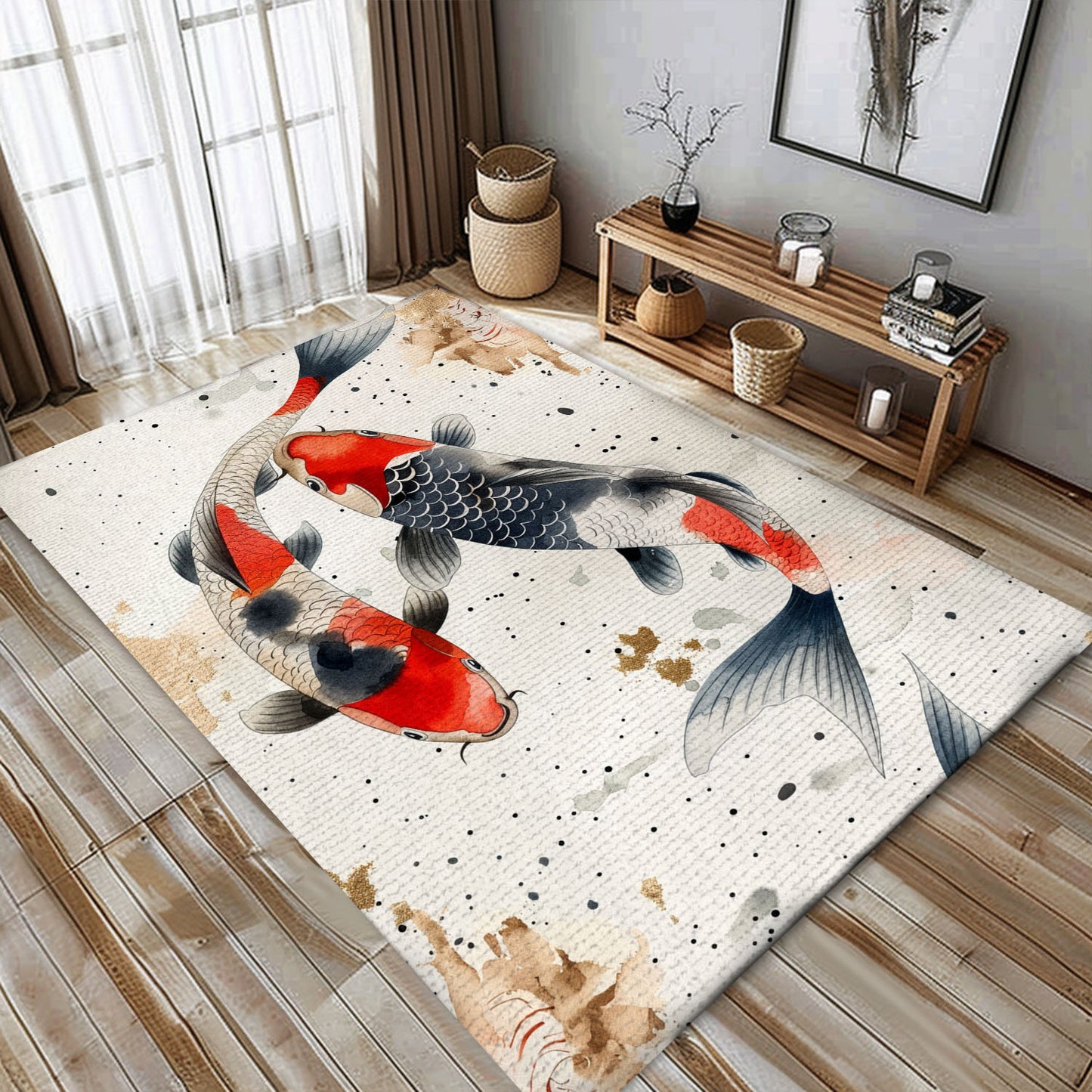 Stunning Koi Fish Area Rug for Bedrooms – Add a Touch of Nature and Sophistication to Your Interior, Koi Rugs, Koi Fish Rug Carpet for Koi Lovers Size 5x8, 4x6, 3x5, 2x3 FT Koi 89