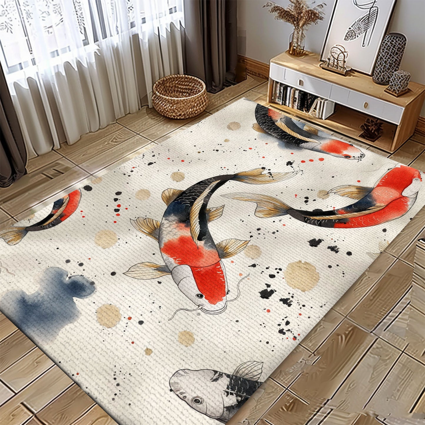 Decorative Koi Fish Carpet for Living Room – An Exquisite Gift for Koi Fish Lovers and Art Enthusiasts, Koi Rugs, Koi Fish Rug Carpet for Koi Lovers Size 5x8, 4x6, 3x5, 2x3 FT Koi 88