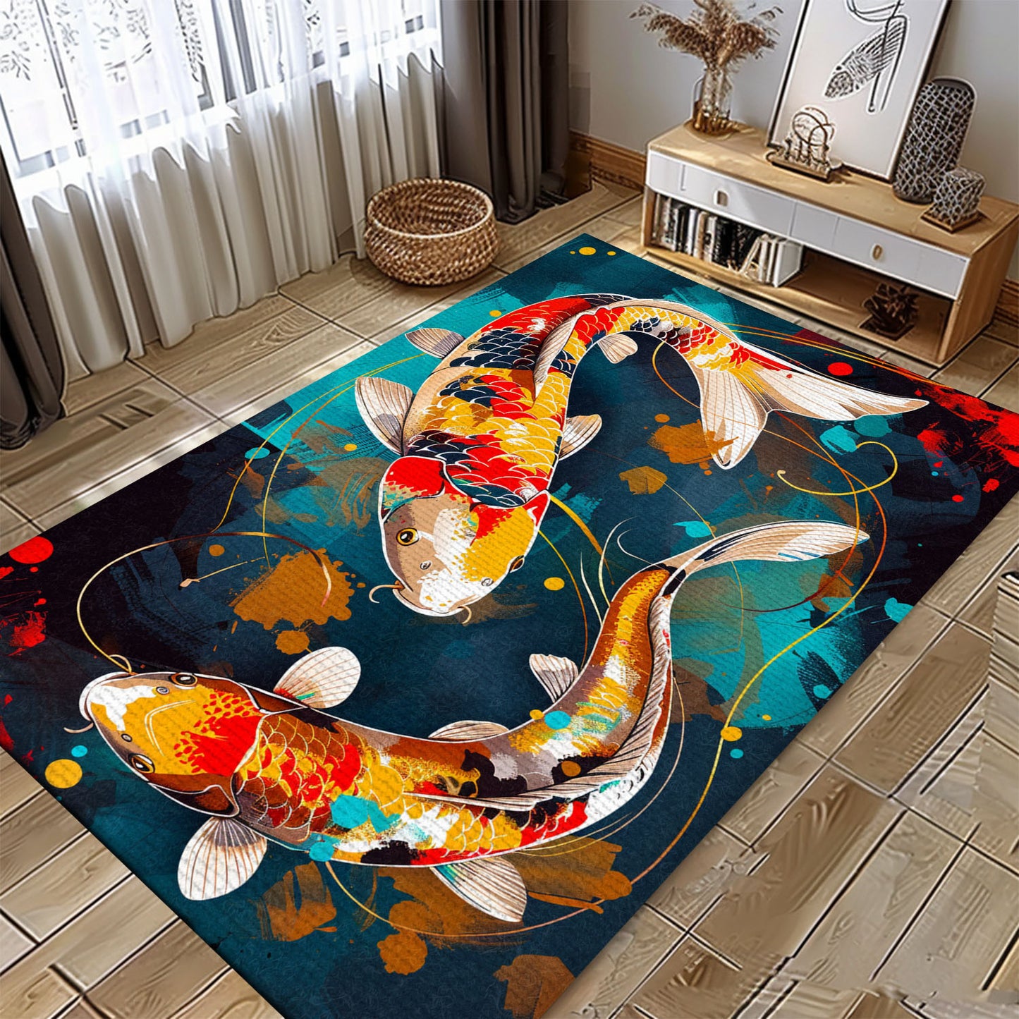 Elegant Koi Fish Rugs for Living Room – A Beautiful Addition to Any Home and a Great Gift for Koi Lovers, Koi Rugs, Koi Fish Rug Carpet for Koi Lovers Size 5x8, 4x6, 3x5, 2x3 FT Koi 98