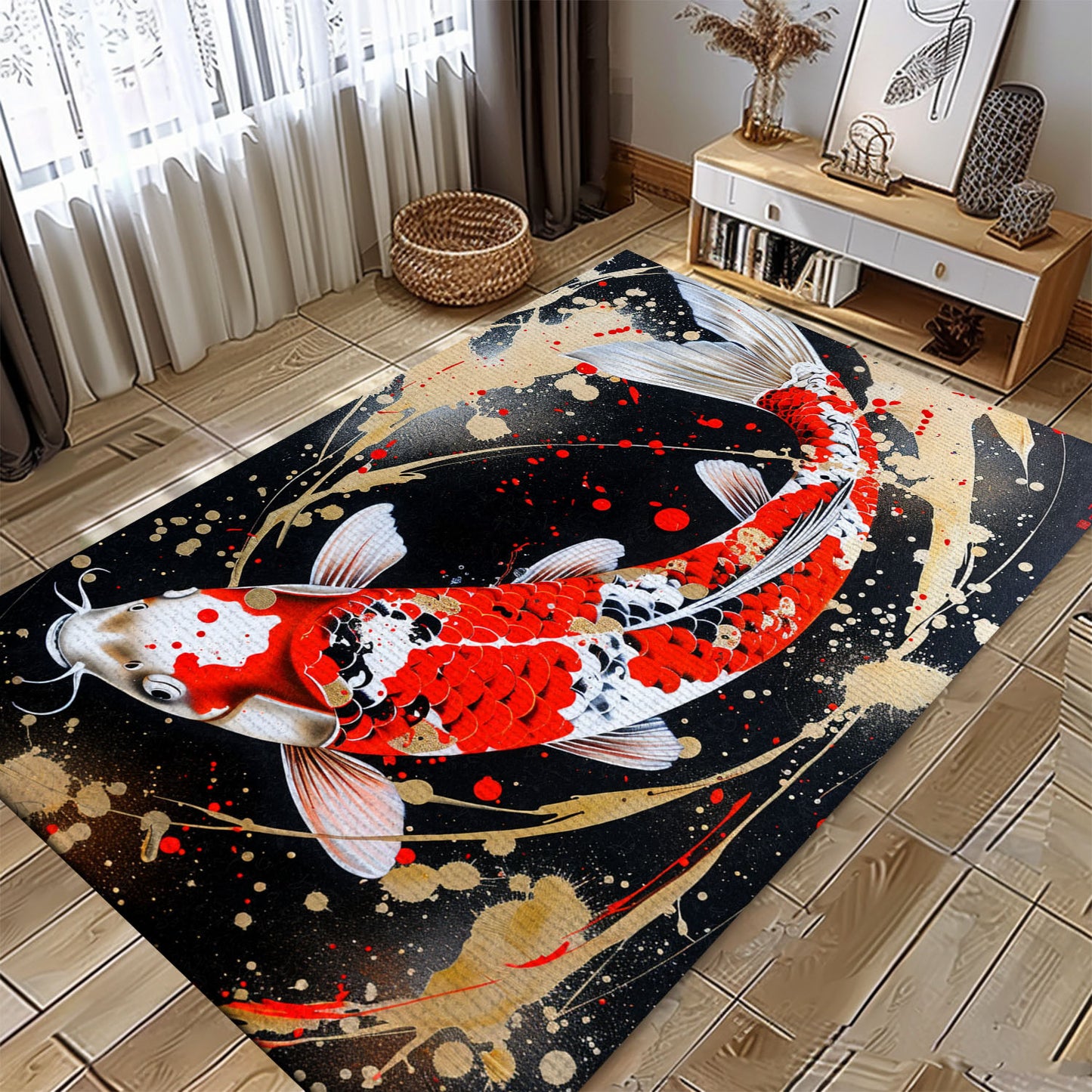 Unique Koi Fish Carpet for Living Room – Ideal for Adding a Zen-like Atmosphere to Your Home Decor, Koi Rugs, Koi Fish Rug Carpet for Koi Lovers Size 5x8, 4x6, 3x5, 2x3 FT Koi 86