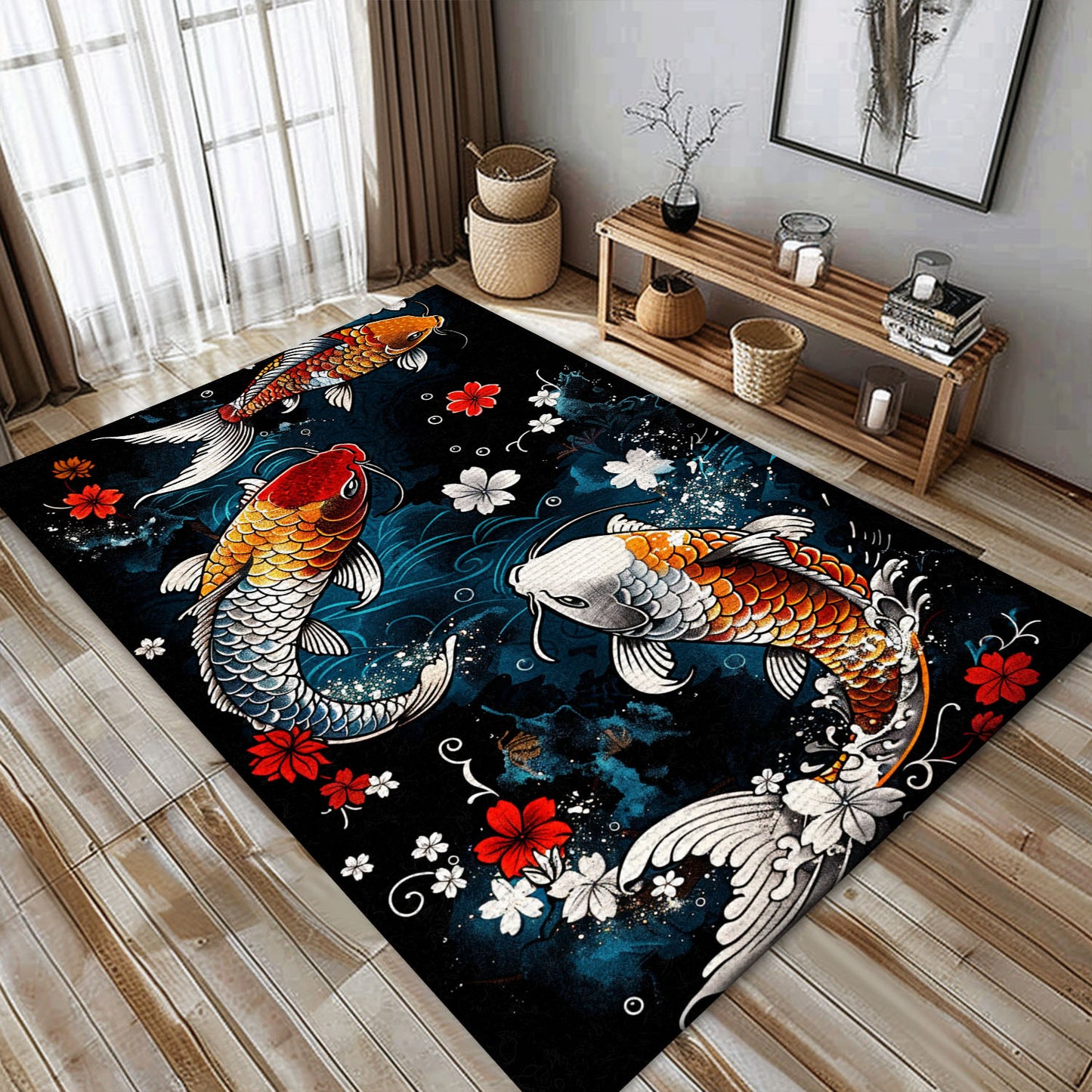 Stylish Koi Fish Area Rug for Bedroom – Perfect Gift Idea for Those Who Love Koi Fish and Tranquil Designs, Koi Rugs, Koi Fish Rug Carpet for Koi Lovers Size 5x8, 4x6, 3x5, 2x3 FT Koi 85