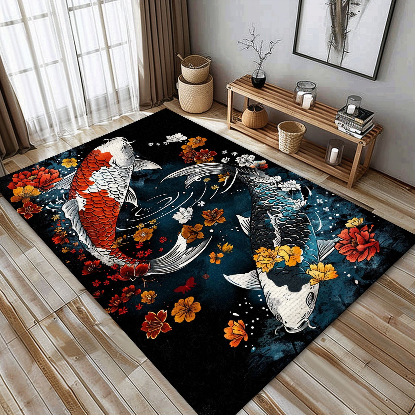 Artistic Koi Fish Themed Rug for Living Room Decor – Enhance Your Space with This Beautiful Koi Design, Koi Rugs, Koi Fish Rug Carpet for Koi Lovers Size 5x8, 4x6, 3x5, 2x3 FT Koi 84