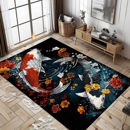 Artistic Koi Fish Themed Rug for Living Room Decor – Enhance Your Space with This Beautiful Koi Design, Koi Rugs, Koi Fish Rug Carpet for Koi Lovers Size 5x8, 4x6, 3x5, 2x3 FT Koi 84