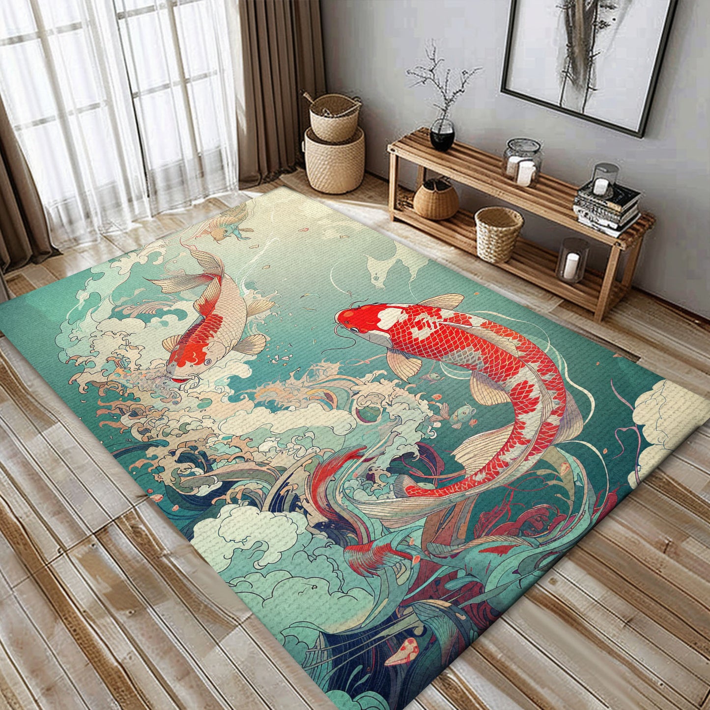 Vibrant Koi Fish Area Rug for Bedrooms – A Unique and Thoughtful Gift for Koi Fish Admirers, Koi Rugs, Koi Fish Rug Carpet for Koi Lovers Size 5x8, 4x6, 3x5, 2x3 FT Koi 83