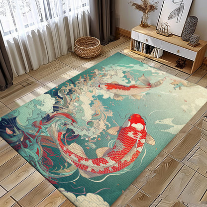 Vibrant Koi Fish Area Rug for Bedrooms – A Unique and Thoughtful Gift for Koi Fish Admirers, Koi Rugs, Koi Fish Rug Carpet for Koi Lovers Size 5x8, 4x6, 3x5, 2x3 FT Koi 83