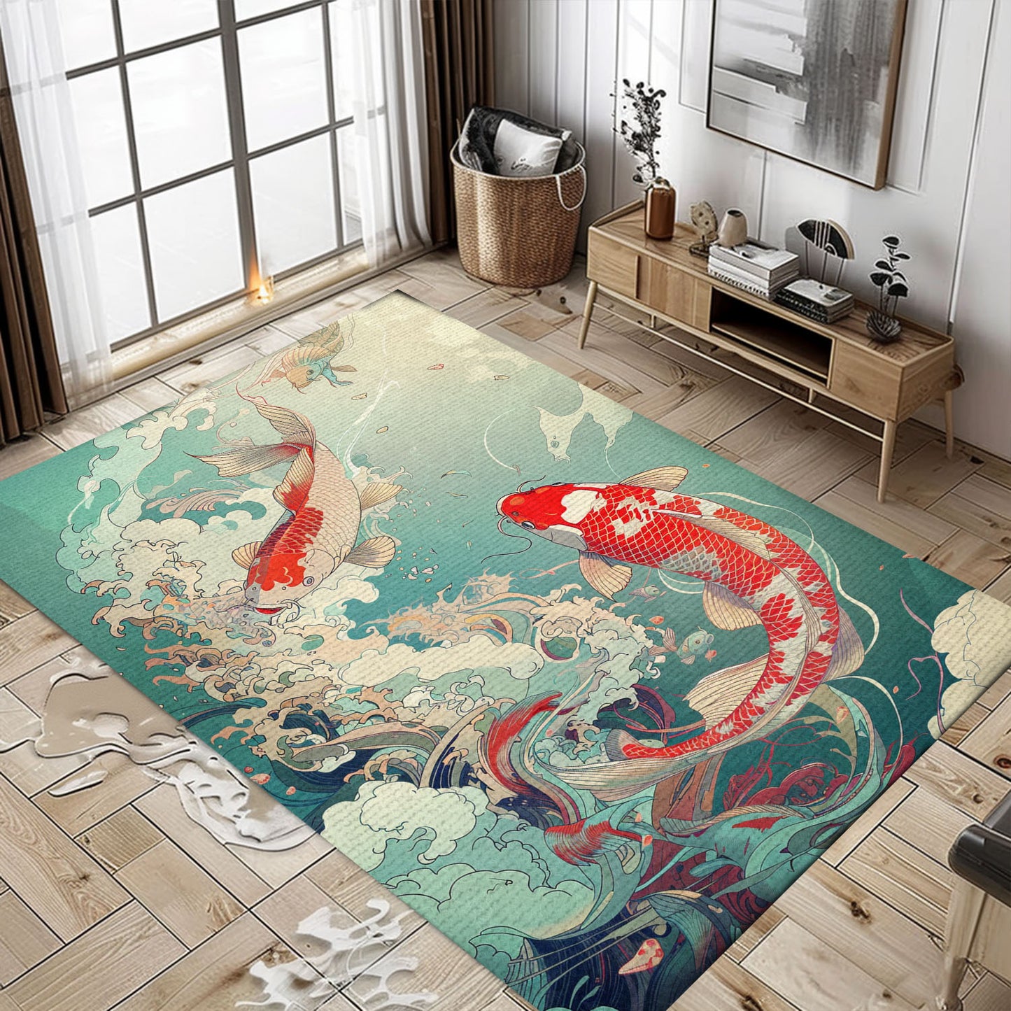 Vibrant Koi Fish Area Rug for Bedrooms – A Unique and Thoughtful Gift for Koi Fish Admirers, Koi Rugs, Koi Fish Rug Carpet for Koi Lovers Size 5x8, 4x6, 3x5, 2x3 FT Koi 83