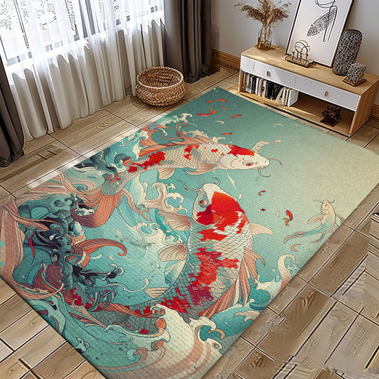 Elegant Koi Fish Carpet for Living Spaces – Ideal for Adding a Touch of Serenity and Style to Your Home, Koi Rugs, Koi Fish Rug Carpet for Koi Lovers Size 5x8, 4x6, 3x5, 2x3 FT Koi 82