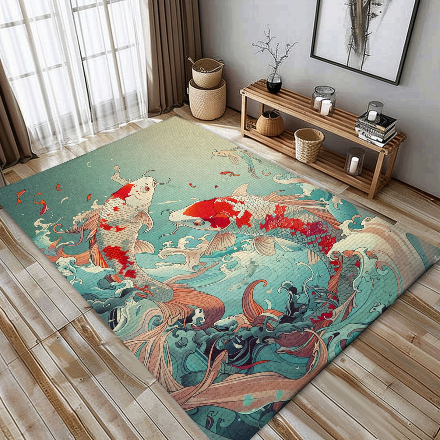 Elegant Koi Fish Carpet for Living Spaces – Ideal for Adding a Touch of Serenity and Style to Your Home, Koi Rugs, Koi Fish Rug Carpet for Koi Lovers Size 5x8, 4x6, 3x5, 2x3 FT Koi 82