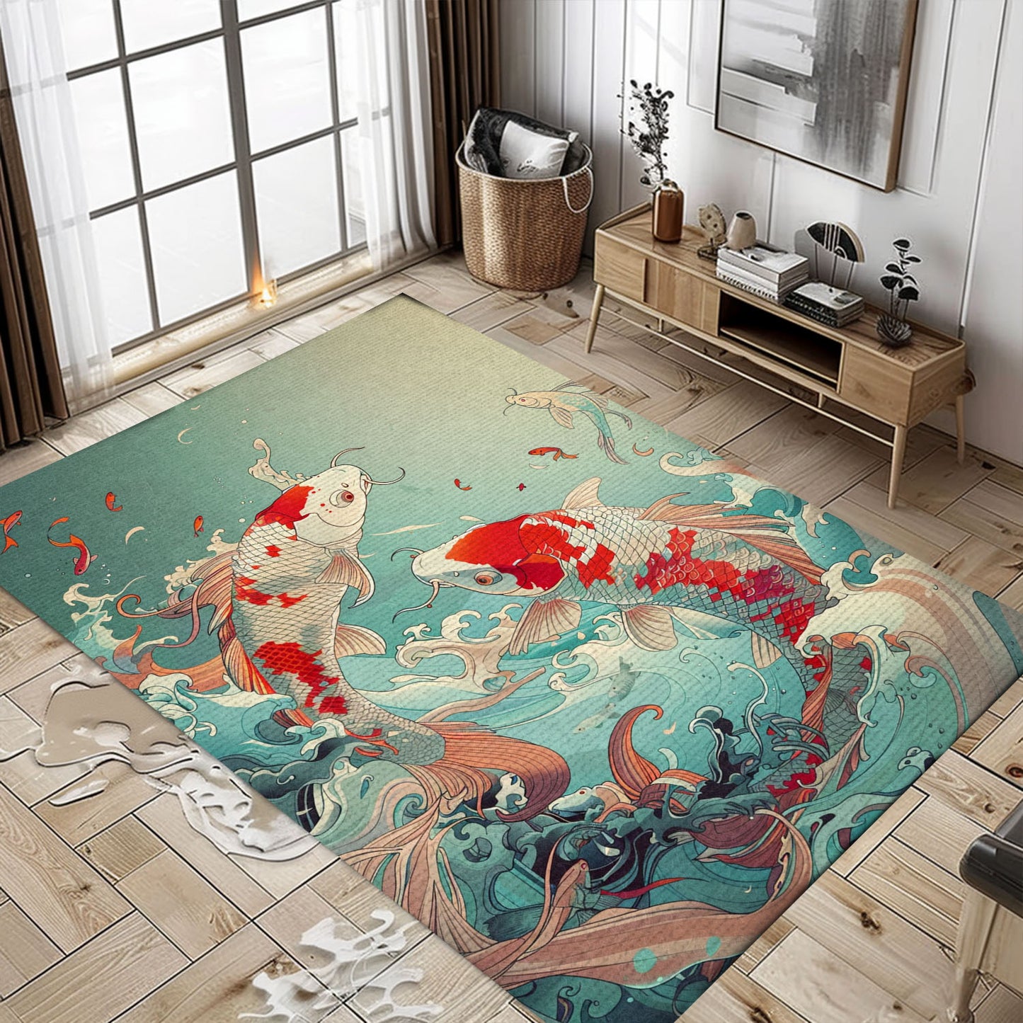 Elegant Koi Fish Carpet for Living Spaces – Ideal for Adding a Touch of Serenity and Style to Your Home, Koi Rugs, Koi Fish Rug Carpet for Koi Lovers Size 5x8, 4x6, 3x5, 2x3 FT Koi 82