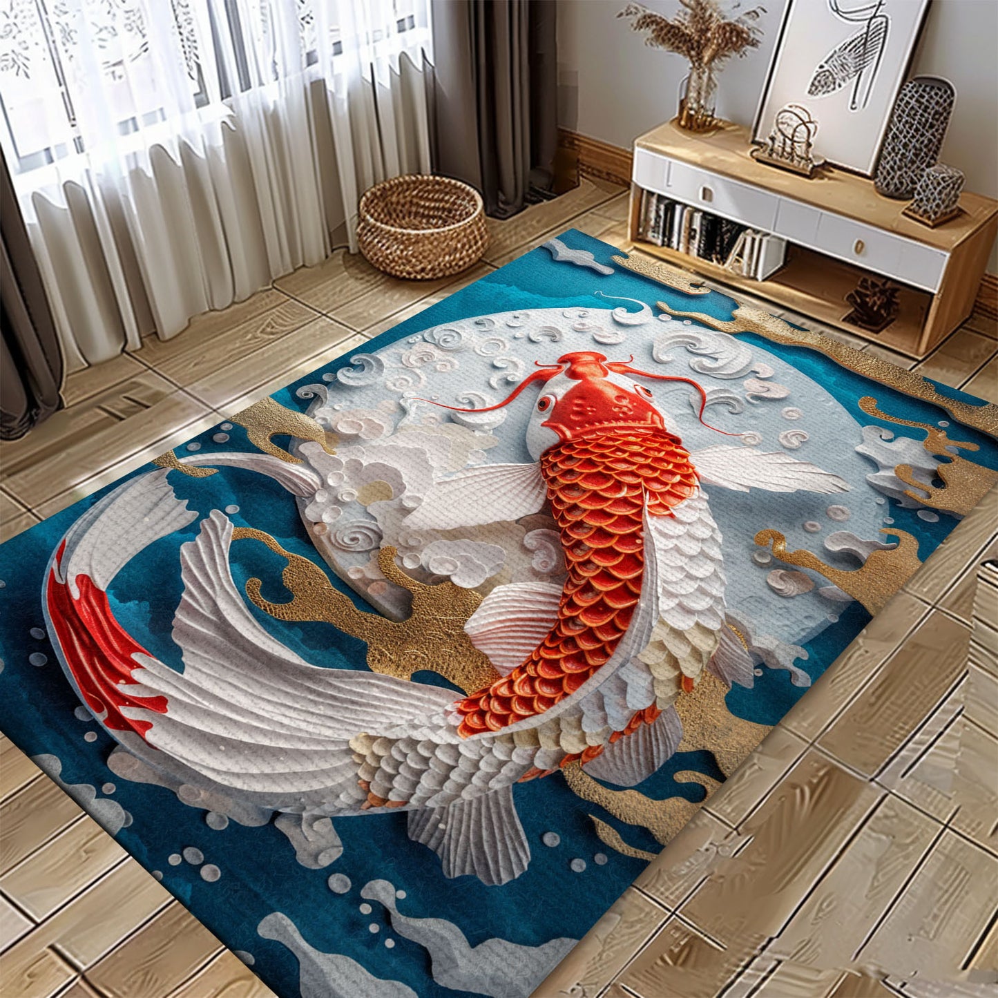 Eye-Catching Koi Fish Area Rug to Beautify Your Living Room or Bedroom - Perfect for Koi Fish Lovers, Koi Rugs, Koi Fish Rug Carpet for Koi Lovers Size 5x8, 4x6, 3x5, 2x3 FT Koi 80